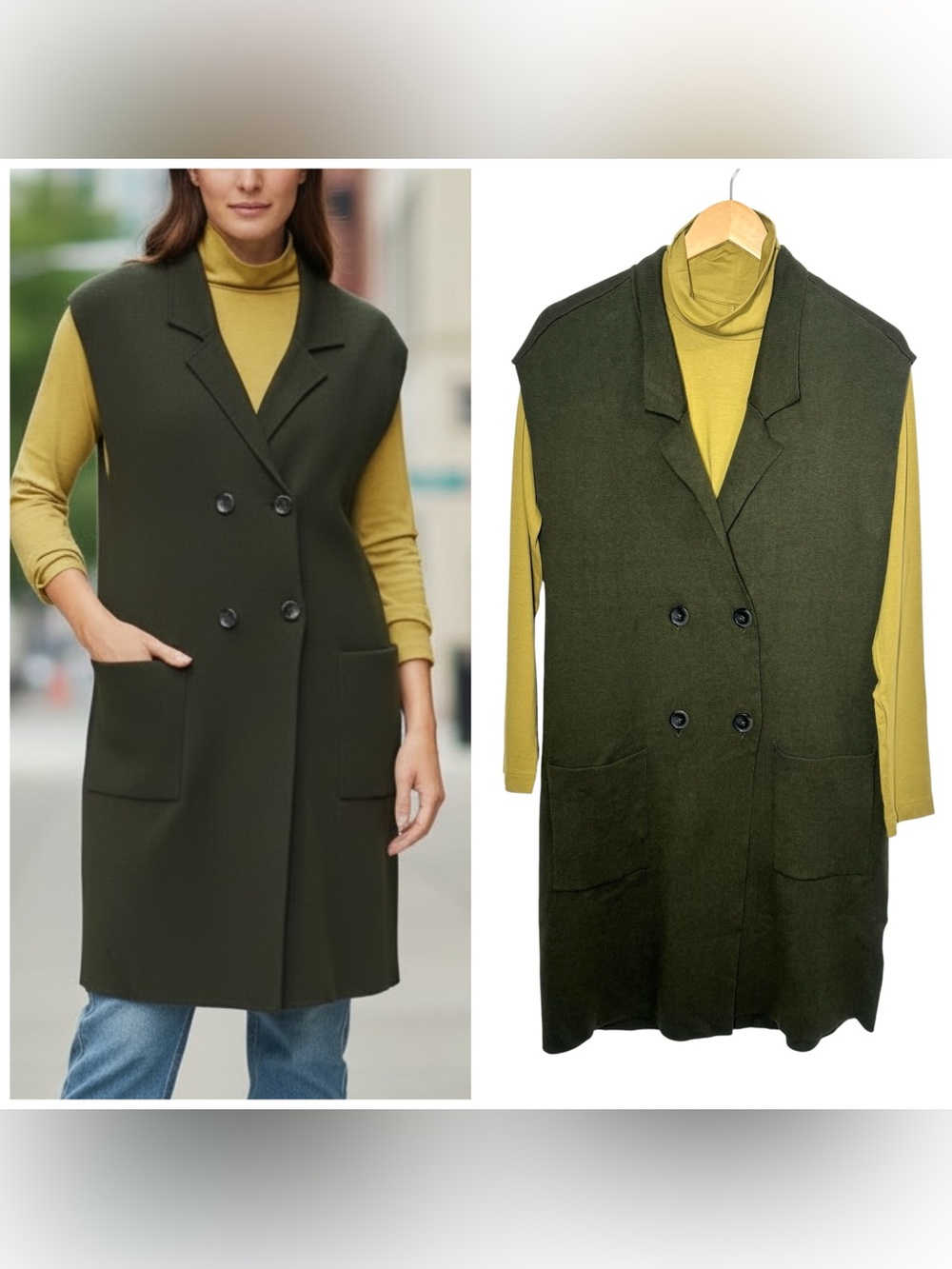 J. Jill Majestic Double Breasted Sweater Vest Aged Olive Chartreuse Top S NEW!